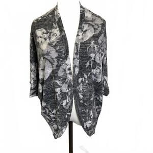 LuLaRoe Open-Front Cardigan Sweater Womens Small Gray White Floral Heathered